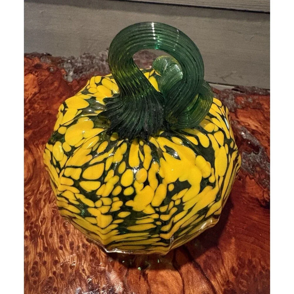 Hand Blown Art Glass Pumpkin Halloween Fall Decor Used